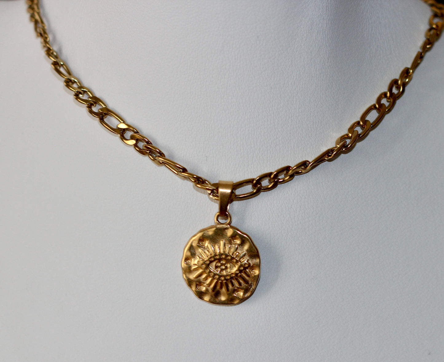 Disk Eye Pendant Gold Necklace