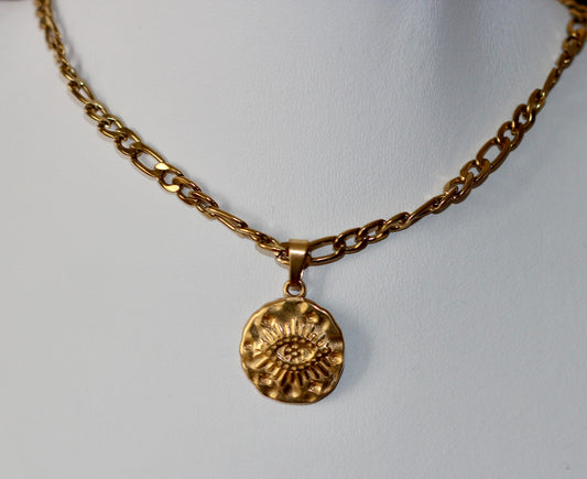 Disk Eye Pendant Gold Necklace