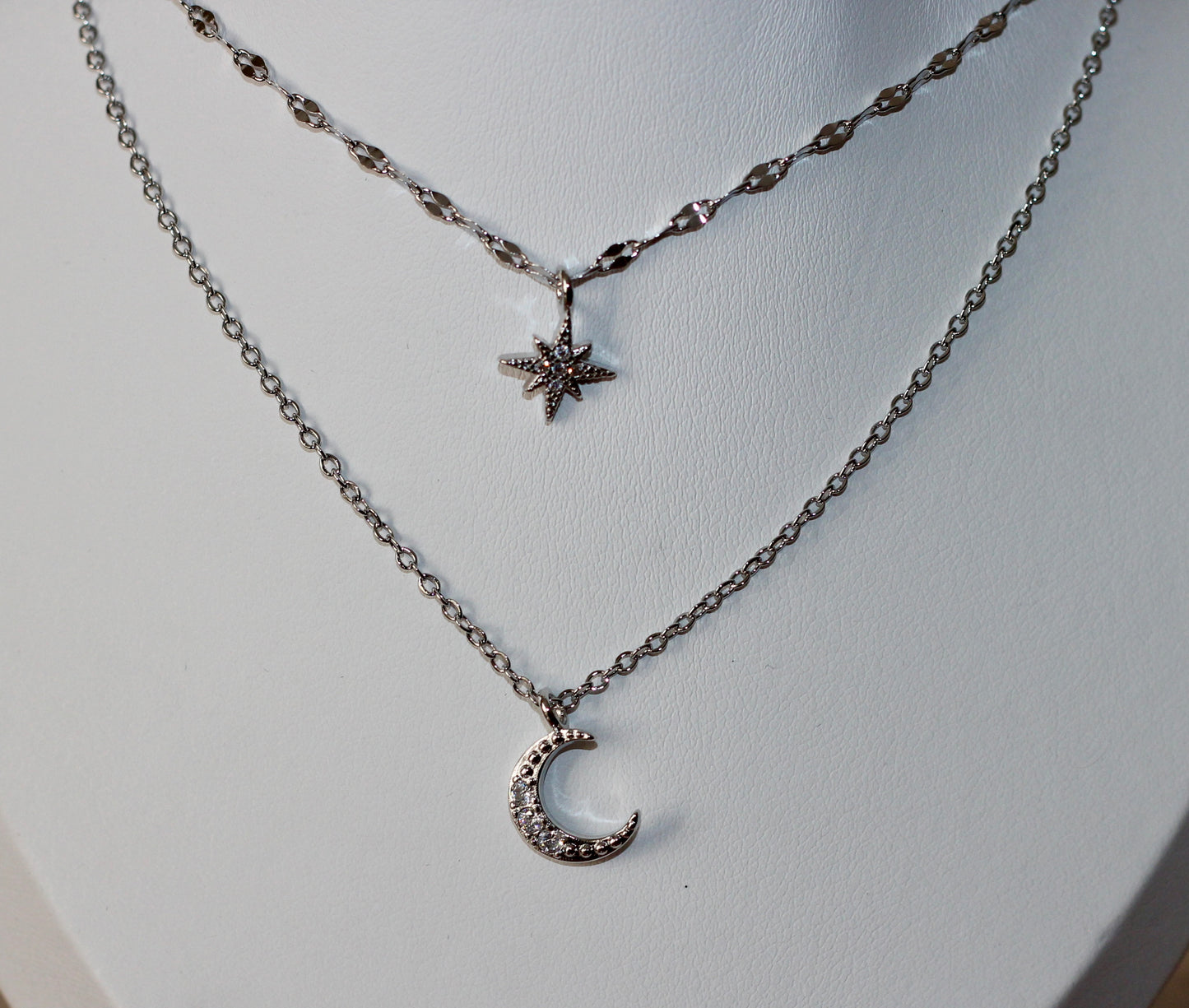 Layered Star/Moon Silver Necklace