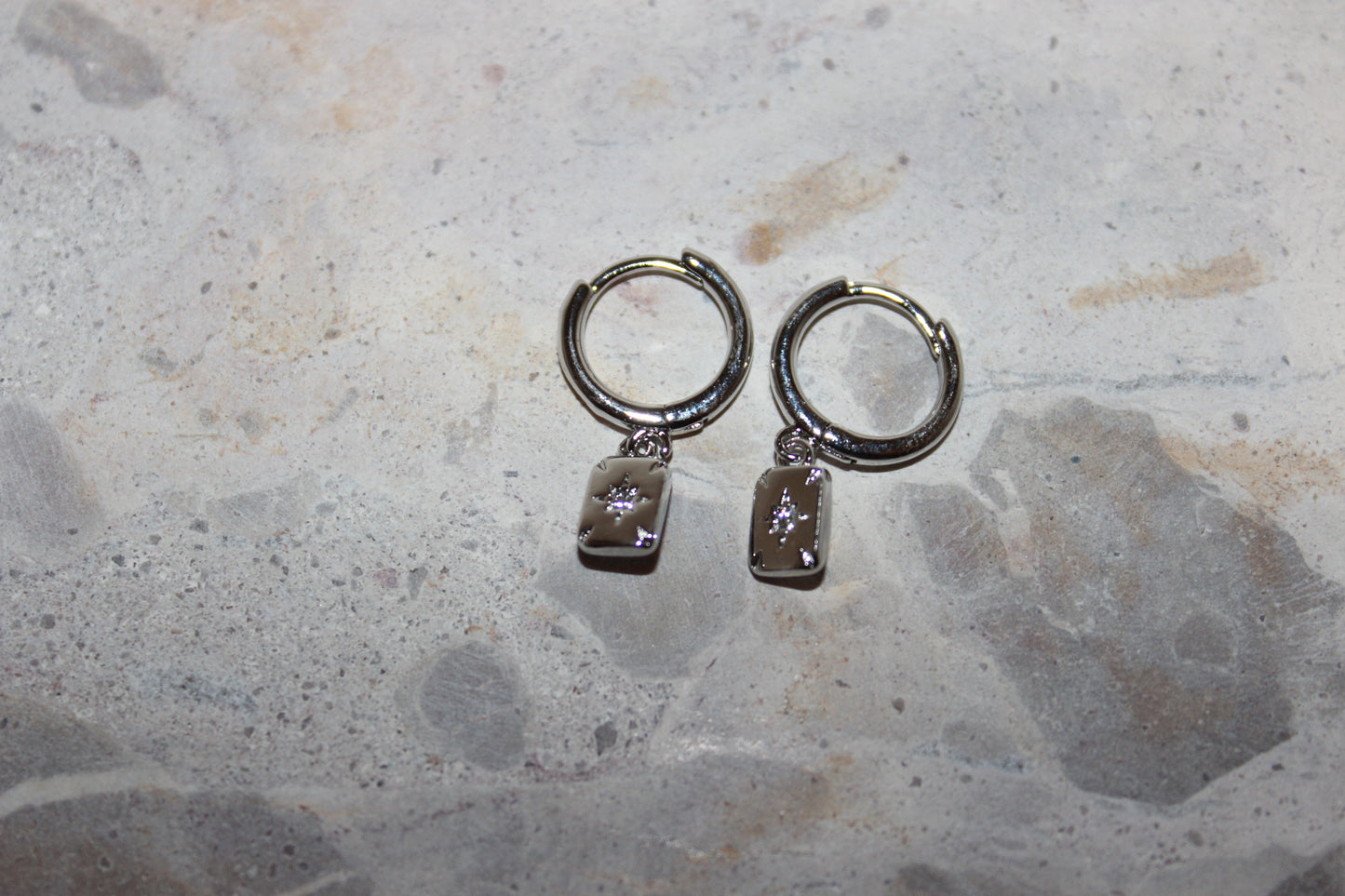 Star Rectangle Huggie Hoop Earrings