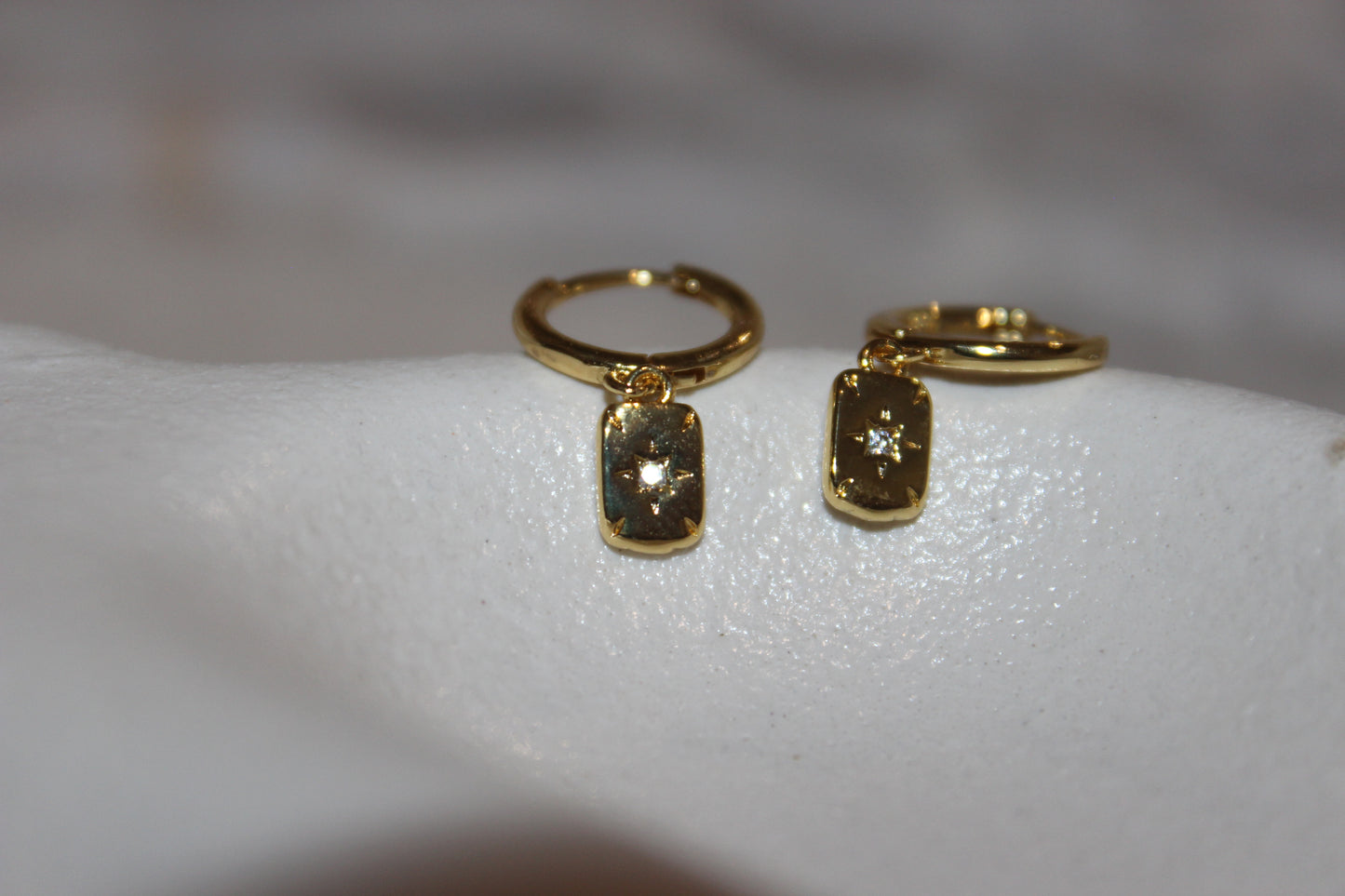 Star Rectangle Huggie Hoop Earrings